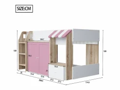 ModernLuxe Cama infantil 90x200 cm - 4 puertas - Con escalera - ​​Blanco + Rosa​​ (colchón no incluido)