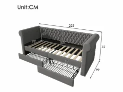 Best Hauss Spole Cama infantil 90x200 cm con 2 cajones - Lino (sin colchón) Gris