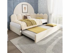 Outlet Hauss Spole Cama infantil 90x200 cm con cama nido 90x190 cm, tapizado en terciopelo , sin colchón Beige