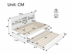 Outlet Hauss Spole Cama infantil 90x200 cm con estantería, cama nido 90x190 cm, MDF , sin colchón Blanco