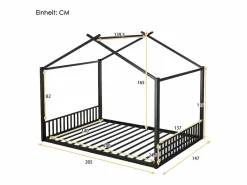 Clearance OKWISH Cama infantil 140x200 cm con somier de listones, estructura metálica, negra - sin colchón Negro