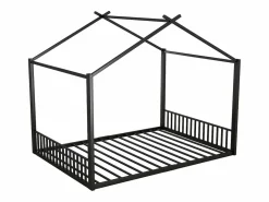 Clearance OKWISH Cama infantil 140x200 cm con somier de listones, estructura metálica, negra - sin colchón Negro