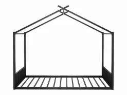Clearance OKWISH Cama infantil 140x200 cm con somier de listones, estructura metálica, negra - sin colchón Negro