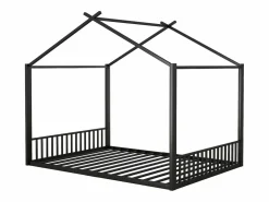 Clearance OKWISH Cama infantil 140x200 cm con somier de listones, estructura metálica, negra - sin colchón Negro