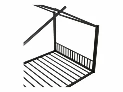 Clearance OKWISH Cama infantil 140x200 cm con somier de listones, estructura metálica, negra - sin colchón Negro