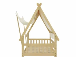 Cama infantil 90x200 cm con somier de láminas y dosel extraíble, color natural - sin colchón Cama Montessori