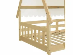 Cama infantil 90x200 cm con somier de láminas y dosel extraíble, color natural - sin colchón Cama Montessori