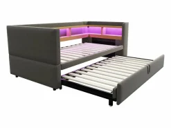 Hot Hauss Spole Cama infantil 90/180x190 cm en franela, cama nido tipo sofá con LED y USB, sin colchón Gris