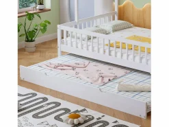 Hot Cama infantil 120x200cm cama casa estilo juego función nido madera para habitación infantil (Sin colchón) Blanco