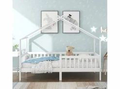 Cama infantil 90x200cm cama casita estilo moderno barreras de seguridad gran capacidad madera habitación (Sin colchón)