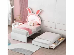 Clearance ModernLuxe Cama infantil 90x200cm en terciopelo - cama nido con 3 cajones y luces LED de colores - Beige