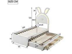Clearance ModernLuxe Cama infantil 90x200cm en terciopelo - cama nido con 3 cajones y luces LED de colores - Beige