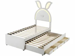 Clearance ModernLuxe Cama infantil 90x200cm en terciopelo - cama nido con 3 cajones y luces LED de colores - Beige
