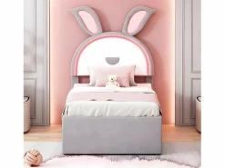 New Cama infantil 90x200cm en terciopelo - cama nido con 3 cajones y luces LED de colores - Cama Nido