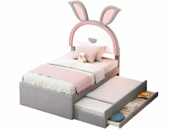 New Cama infantil 90x200cm en terciopelo - cama nido con 3 cajones y luces LED de colores - Cama Nido