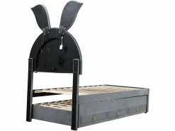 New Cama infantil 90x200cm en terciopelo - cama nido con 3 cajones y luces LED de colores - Cama Nido