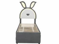 New Cama infantil 90x200cm en terciopelo - cama nido con 3 cajones y luces LED de colores - Cama Nido