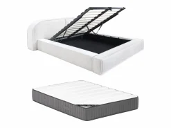 Cama king size con canapé 180 x 200 cm en pana color + colchón - LIRABA by Cama Terciopelo