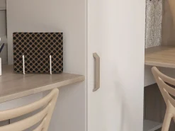 Discount Vente-unique Cama litera 2 x 90 x 200 cm con almacenamiento escritorios blanco y natural + colchón - LASCANO Color natural claro / Blanco