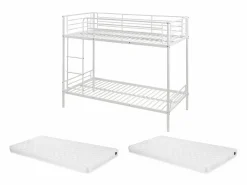 Sale Vente-unique Cama litera 2 x 90 x 190 cm metal con somieres y colchón. DUOTIS II Blanco