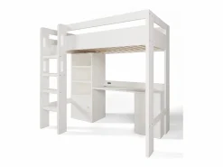 ModernLuxe Cama mezzanine de 90x200 cm - con escalera de seguridad de 4 peldaños - con mesa - con estante - con barreras de seguridad - (sin colchón)