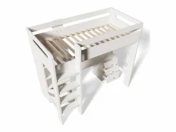 ModernLuxe Cama mezzanine de 90x200 cm - con escalera de seguridad de 4 peldaños - con mesa - con estante - con barreras de seguridad - (sin colchón)