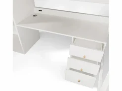ModernLuxe Cama mezzanine de 90x200 cm - con escalera de seguridad de 4 peldaños - con mesa - con estante - con barreras de seguridad - (sin colchón)