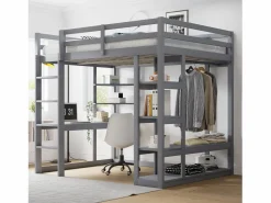 Outlet Cama mezzanine infantil 140x200cm - con escalera - con mesa - con perchero simple - (sin colchón) Cama Alta|Cama Con Almacenaje