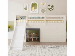 Cama mezzanine infantil 90x200 cm - con tobogán - 3 cajones - (sin colchón) Cama Alta|Cama Infantil