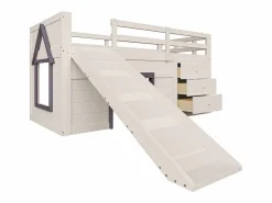 Cama mezzanine infantil 90x200 cm - con tobogán - 3 cajones - (sin colchón) Cama Alta|Cama Infantil
