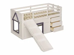 Cama mezzanine infantil 90x200 cm - con tobogán - 3 cajones - (sin colchón) Cama Alta|Cama Infantil