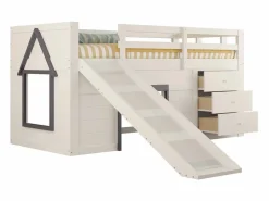 Cama mezzanine infantil 90x200 cm - con tobogán - 3 cajones - (sin colchón) Cama Alta|Cama Infantil