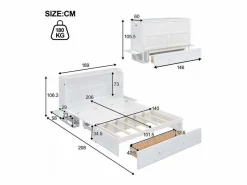 ModernLuxe Cama multifuncional retráctil 140x200 cm de madera maciza - con cajón y soporte en el cabecero -