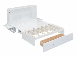 ModernLuxe Cama multifuncional retráctil 140x200 cm de madera maciza - con cajón y soporte en el cabecero -