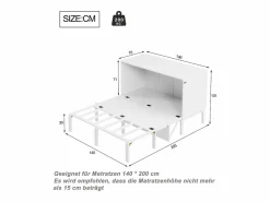 Cama Murphy de 140x200 cm, cama abatible vertical con somier de láminas, ideal para jóvenes - Blanca