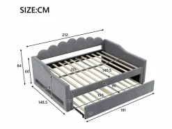 Outlet ModernLuxe Cama nido 140×200 cm - con tira LED luminosa - con somier de láminas - MDF+lino - Gris