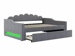 Outlet ModernLuxe Cama nido 140×200 cm - con tira LED luminosa - con somier de láminas - MDF+lino - Gris