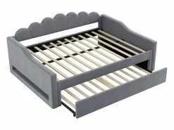 Outlet ModernLuxe Cama nido 140×200 cm - con tira LED luminosa - con somier de láminas - MDF+lino - Gris
