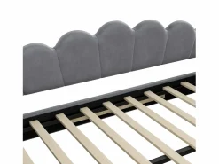 Outlet ModernLuxe Cama nido 140×200 cm - con tira LED luminosa - con somier de láminas - MDF+lino - Gris