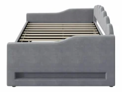 Outlet ModernLuxe Cama nido 140×200 cm - con tira LED luminosa - con somier de láminas - MDF+lino - Gris