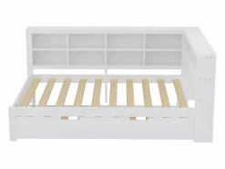 Merax Cama nido 140 x 200 cm + 90 x 190 cm con toma USB y librería - Madera maciza - (sin colchón)