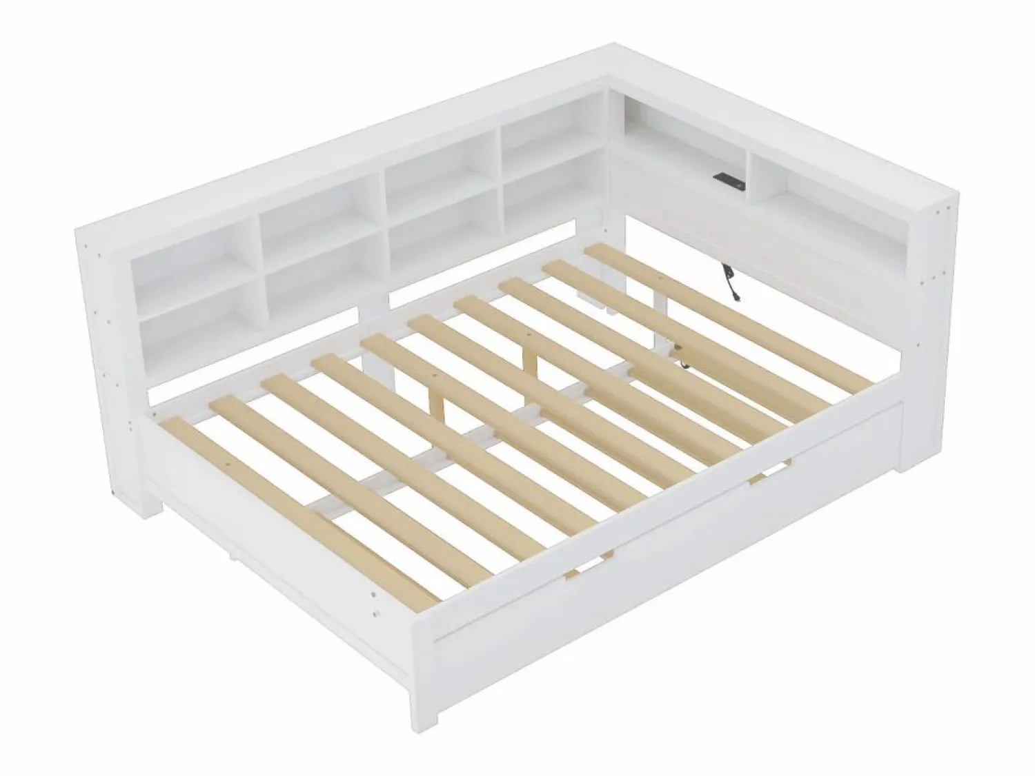 Merax Cama nido 140 x 200 cm + 90 x 190 cm con toma USB y librería - Madera maciza - (sin colchón)