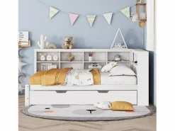 Outlet Merax Cama nido 140 x 200 cm + 90 x 190 cm con puerto USB y almacenaje - madera maciza - Blanco