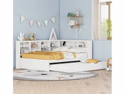 Outlet Merax Cama nido 140 x 200 cm + 90 x 190 cm con puerto USB y almacenaje - madera maciza - Blanco