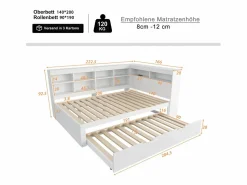 Outlet Merax Cama nido 140 x 200 cm + 90 x 190 cm con puerto USB y almacenaje - madera maciza - Blanco