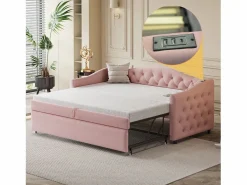 Online Cama nido 90 x 200 cm con tomas USB, sofá cama - Tela de lino - Somier de láminas - (sin colchón) Cama Nido