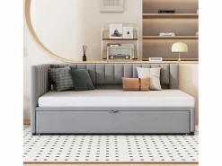 Merax Cama nido 90/180 x 200 cm en forma de L, Sofá cama - Terciopelo - Somier de láminas - claro (sin colchón)