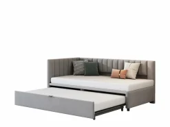 Merax Cama nido 90/180 x 200 cm en forma de L, Sofá cama - Terciopelo - Somier de láminas - claro (sin colchón)