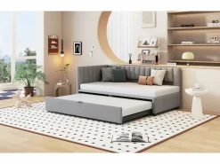 Merax Cama nido 90/180 x 200 cm en forma de L, Sofá cama - Terciopelo - Somier de láminas - claro (sin colchón)