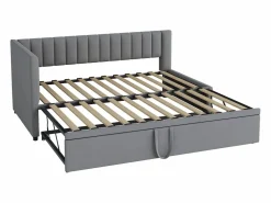 Merax Cama nido 90/180 x 200 cm en forma de L, Sofá cama - Terciopelo - Somier de láminas - claro (sin colchón)